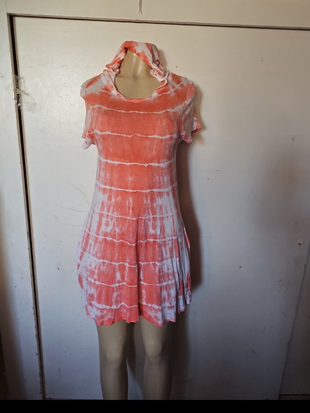 Coral Tie-Dye Short Sleeve Summer Dress